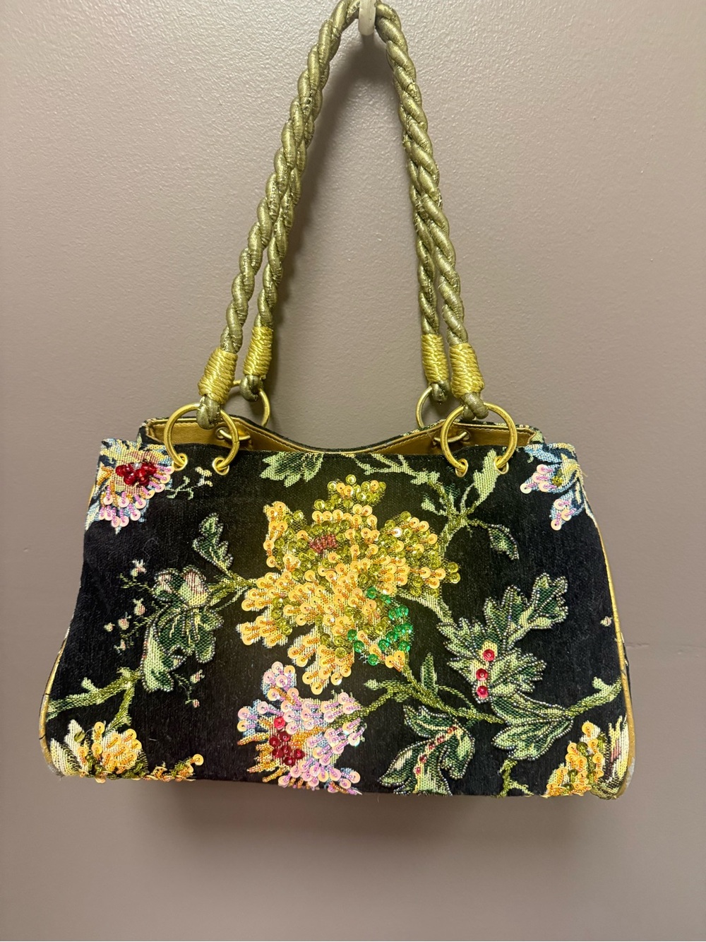 Embellished Black Floral Sequin Shoulder Bag - Picture 2 of 14